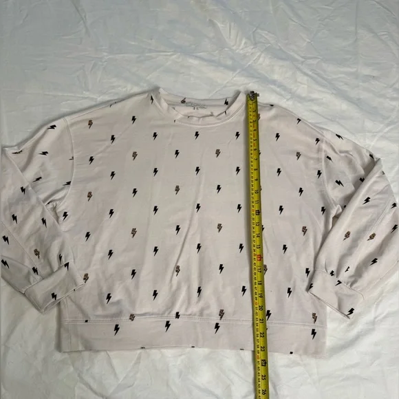 Z Supply Lightning Bolt Sweatshirt Medium White Leopard Accent Relaxed Fit - Picture 8 of 10
